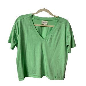 Loulou Studio T-shirt Womens S Green V-neck Cropped Fit Closet Staple